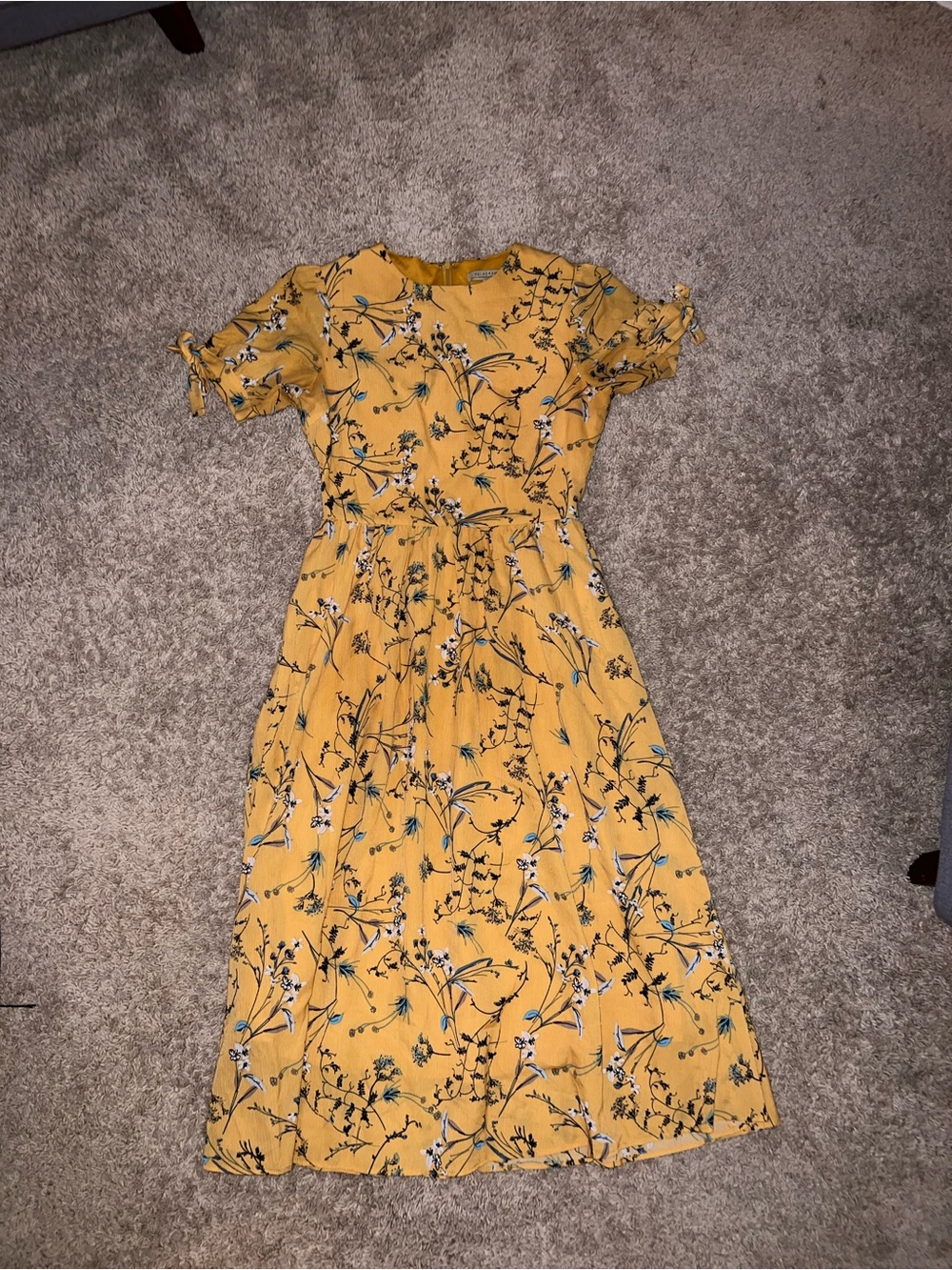 Polagram Mustard Floral Tie-Waist Maxi Dress